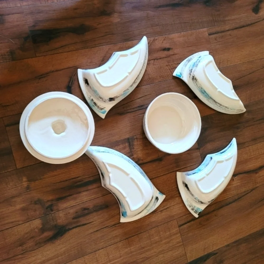 Vintage MCM Atomic California Pottery Dip and‎ Chip Set